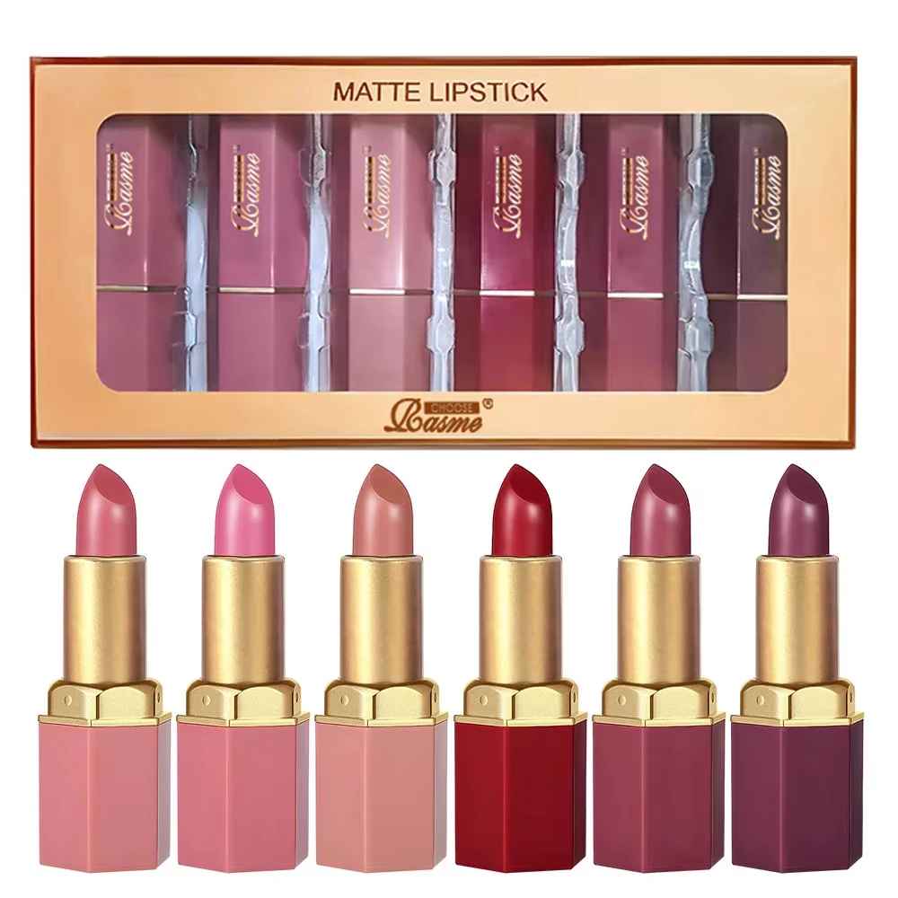 Coffret Gold Bar – 6 Rouges à Lèvres Velours Mat & Nacrés